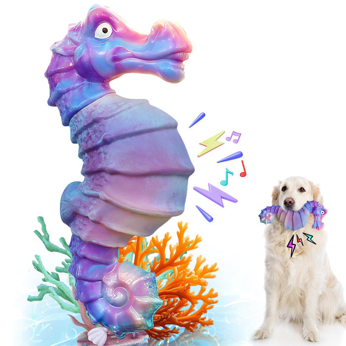 Purple Seahorse Squeaky Dog Chew Toy for Aggressive Chewers & Large Dogs
