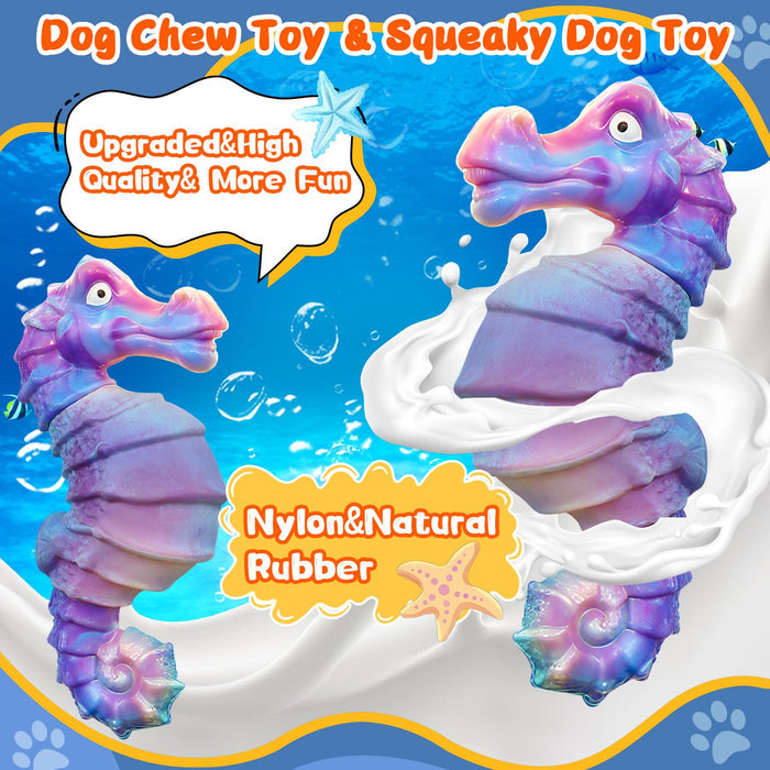 Purple Seahorse Squeaky Dog Chew Toy for Aggressive Chewers & Large Dogs