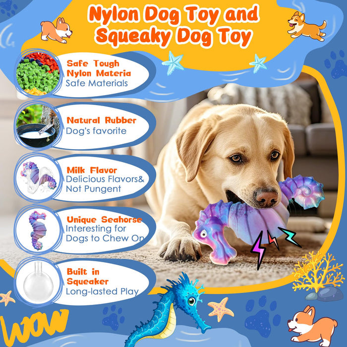 Purple Seahorse Squeaky Dog Chew Toy for Aggressive Chewers & Large Dogs