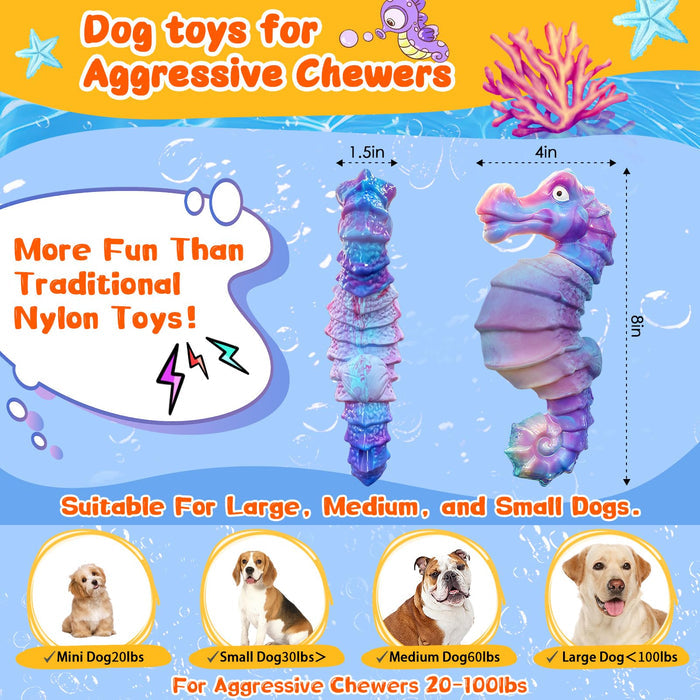 Purple Seahorse Squeaky Dog Chew Toy for Aggressive Chewers & Large Dogs