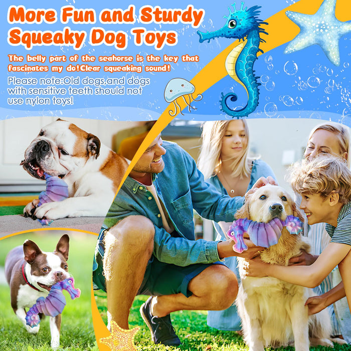 Purple Seahorse Squeaky Dog Chew Toy for Aggressive Chewers & Large Dogs