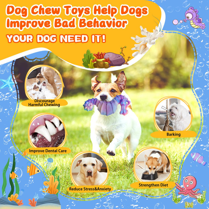 Purple Seahorse Squeaky Dog Chew Toy for Aggressive Chewers & Large Dogs