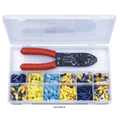 PVC solderless connector kit with crimping tool and assorted electrical terminals in case