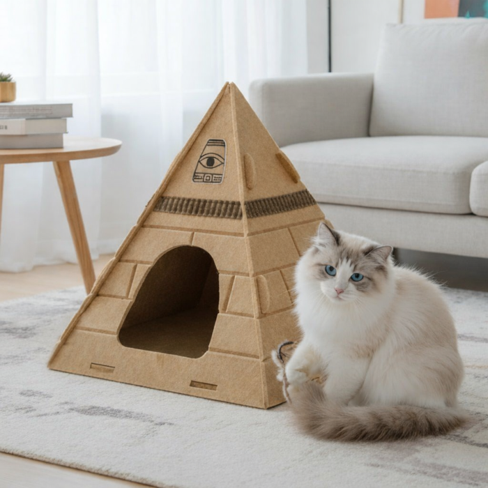 Pyramid Felt Cat Bed | Cat House – Secure Sleep & Scratching