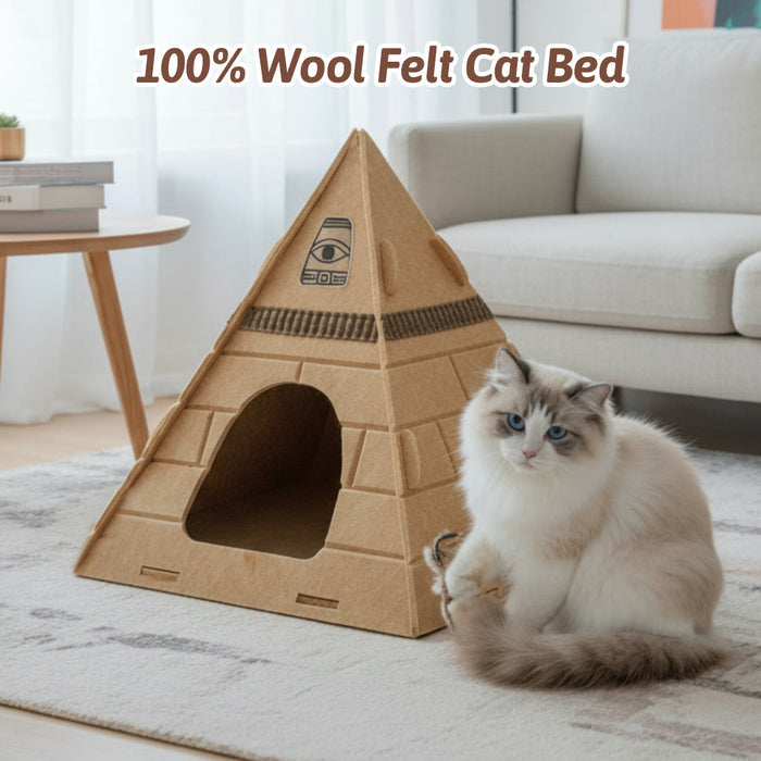 Pyramid Felt Cat Bed | Cat House – Secure Sleep & Scratching