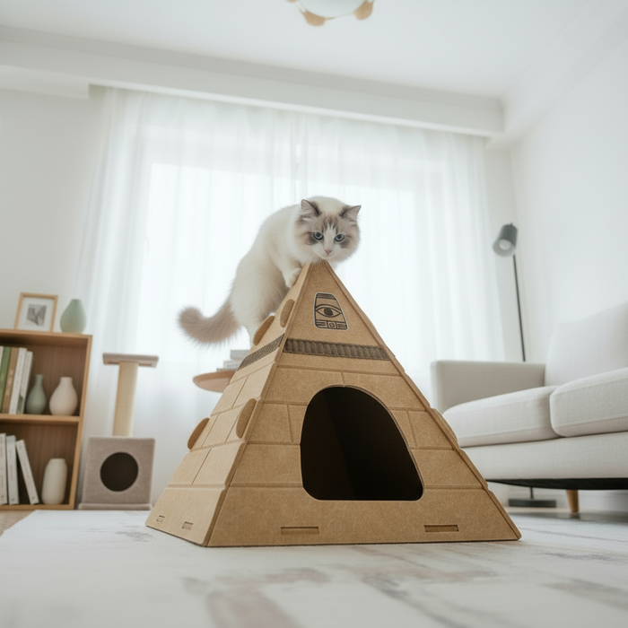 Pyramid Felt Cat Bed | Cat House – Secure Sleep & Scratching
