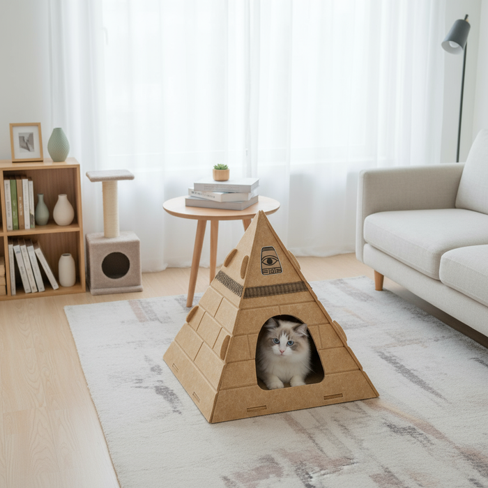 Pyramid Felt Cat Bed | Cat House – Secure Sleep & Scratching