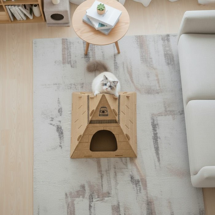 Pyramid Felt Cat Bed | Cat House – Secure Sleep & Scratching