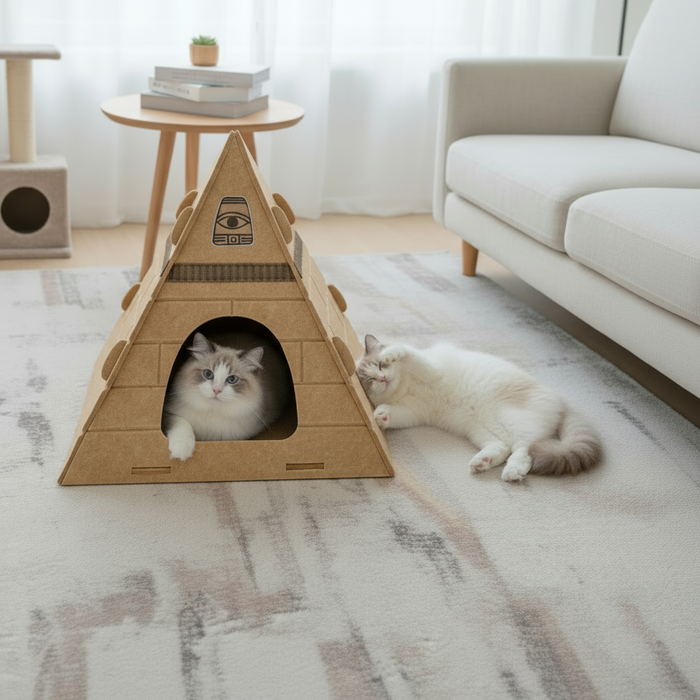 Pyramid Felt Cat Bed | Cat House – Secure Sleep & Scratching