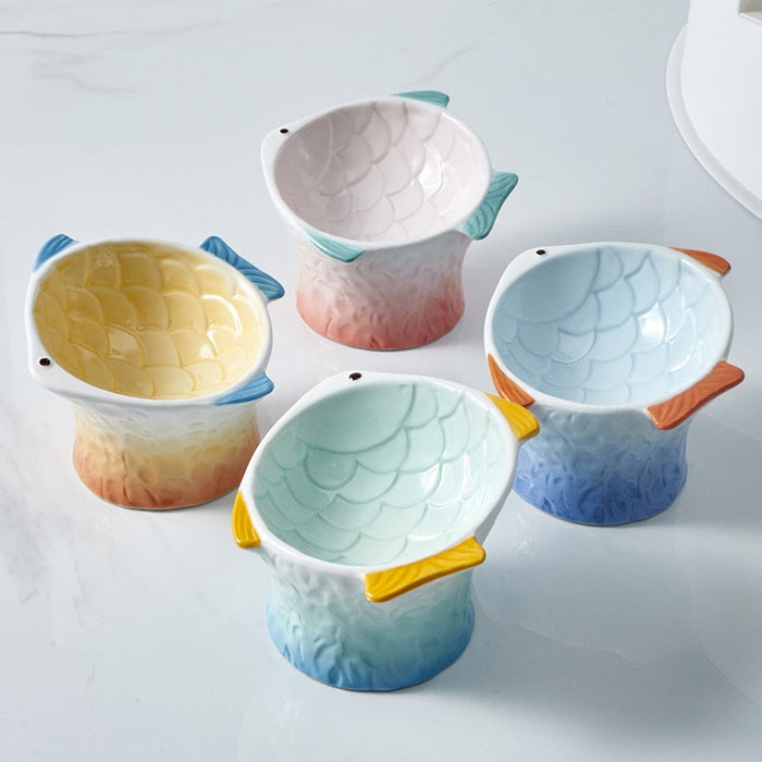 Raised Ceramic Cat Bowl – Cute Fish-Shaped Elevated Food & Water Bowl
