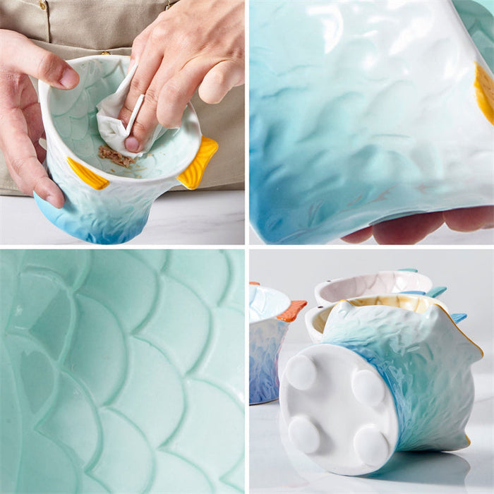 Raised Ceramic Cat Bowl – Cute Fish-Shaped Elevated Food & Water Bowl
