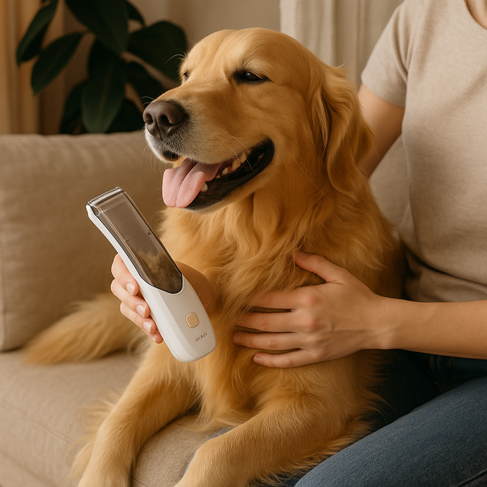 Rechargeable Pet Hair Trimmer | Cordless Dog Grooming Clipper with Built-In Vacuum