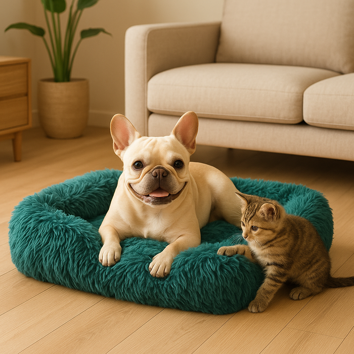 Rectangular Plush Dog Cushion Bed | Washable Calming Pet Bed