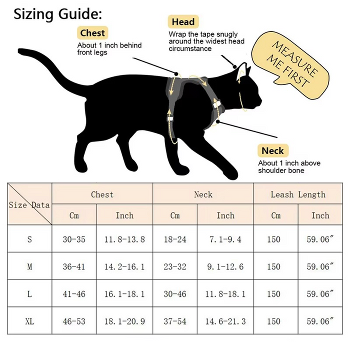 Reflective Cat Harness and Leash Set – Escape Proof Adjustable Cat Walking Vest