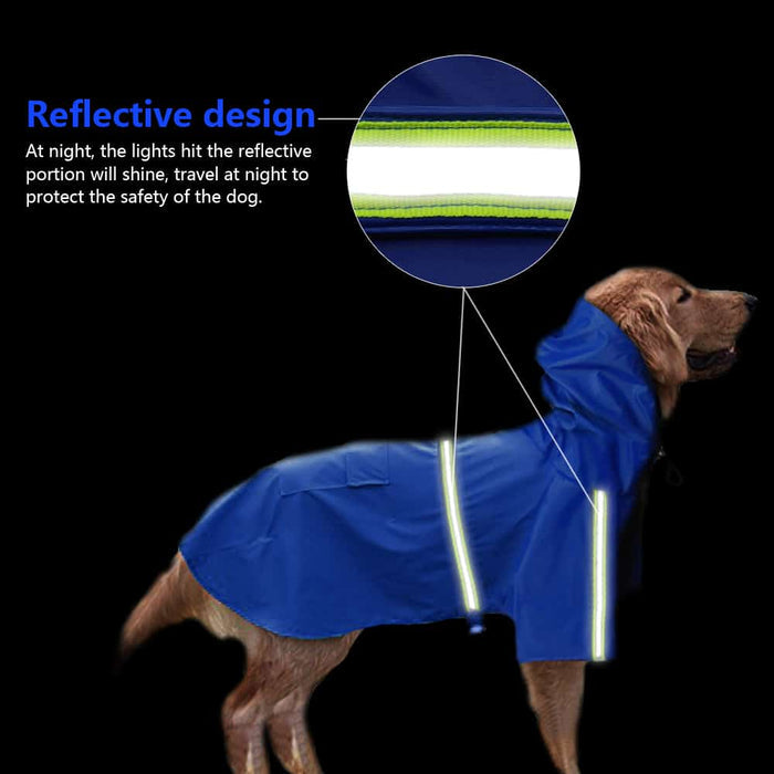 Reflective Waterproof Dog Raincoat – Hooded Rain Jacket with High Visibility Strips