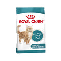 Royal Canin cat food package for senior cats over 15 years old on a white background