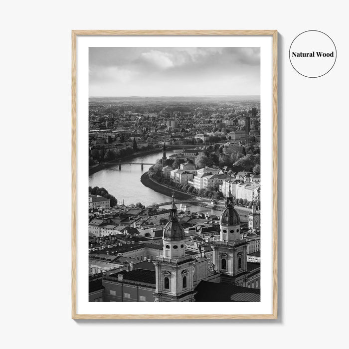 Salzburg Black and White Fine Art Photo Print, Salzach River Austria Poster, Salzburger Land