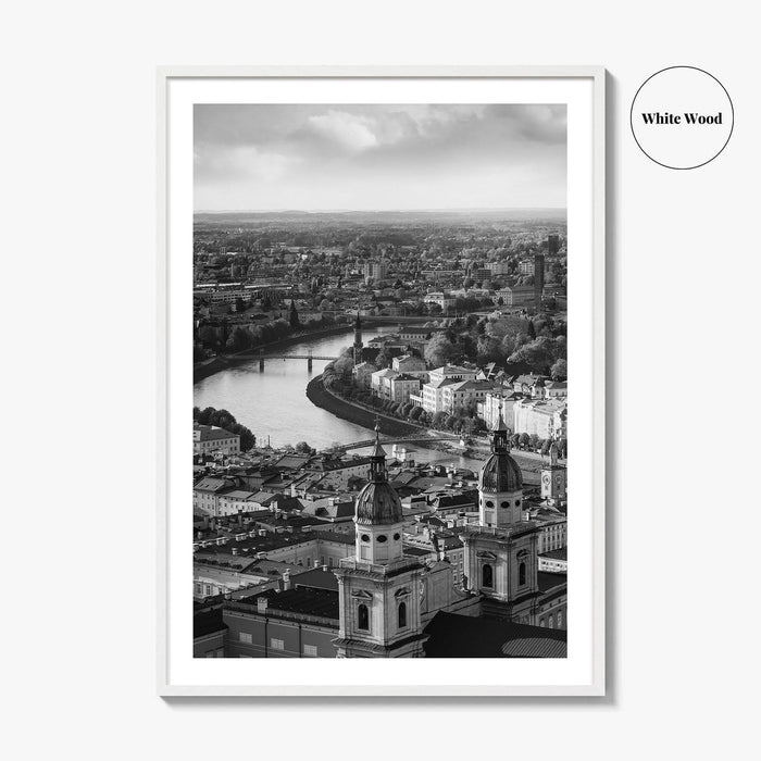 Salzburg Black and White Fine Art Photo Print, Salzach River Austria Poster, Salzburger Land