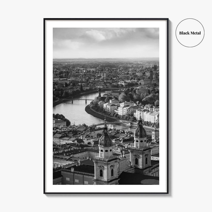 Salzburg Black and White Fine Art Photo Print, Salzach River Austria Poster, Salzburger Land