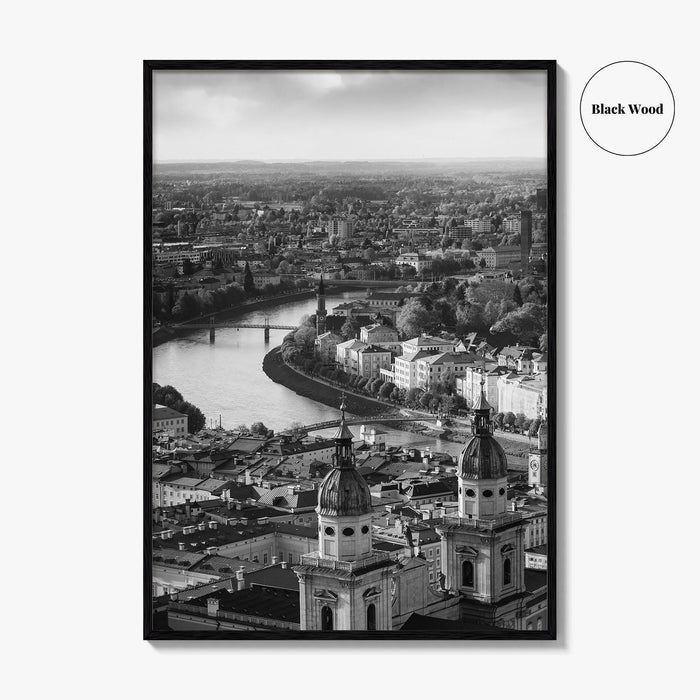 Salzburg Black and White Fine Art Photo Print, Salzach River Austria Poster, Salzburger Land