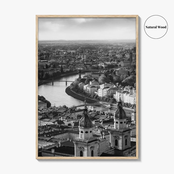 Salzburg Black and White Fine Art Photo Print, Salzach River Austria Poster, Salzburger Land