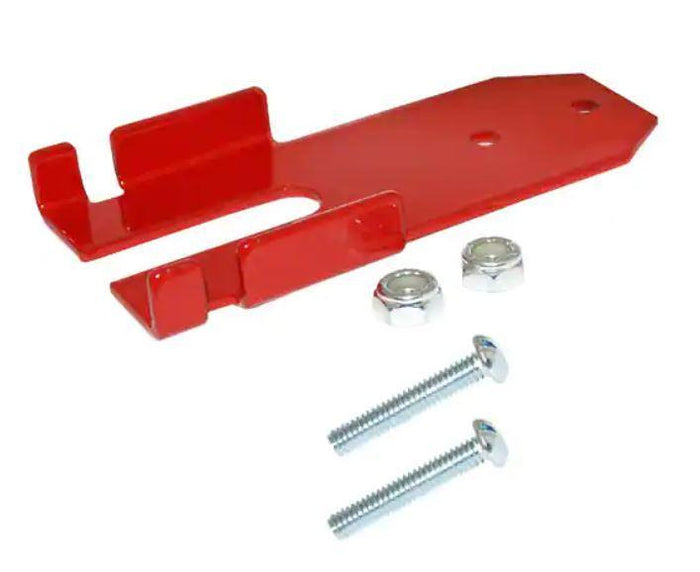Red metal mounting bracket with hardware set, includes screws and nuts