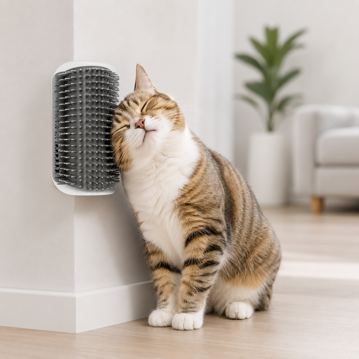 Self-Grooming Cat Corner Brush with Massage & Hair Remover | Wall Mounted