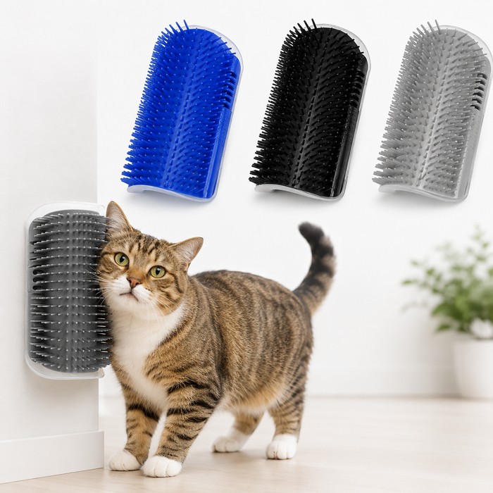 Self-Grooming Cat Corner Brush with Massage & Hair Remover | Wall Mounted