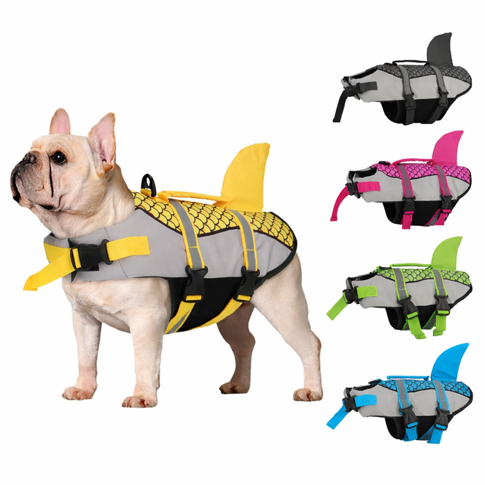 Shark Dog Life Jacket with Scales – Adjustable Dog Swim Vest with Handle & Reflective