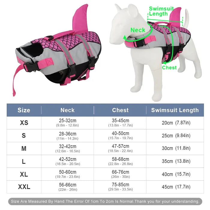 Shark Dog Life Jacket with Scales – Adjustable Dog Swim Vest with Handle & Reflective