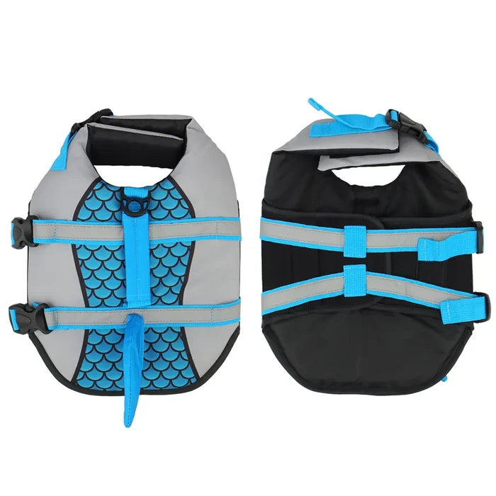 Shark Dog Life Jacket with Scales – Adjustable Dog Swim Vest with Handle & Reflective