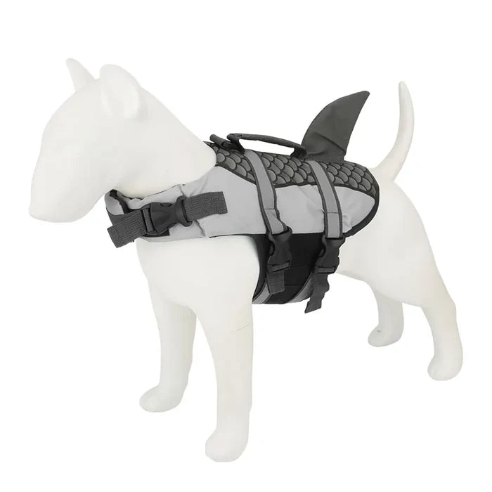 Shark Dog Life Jacket with Scales – Adjustable Dog Swim Vest with Handle & Reflective