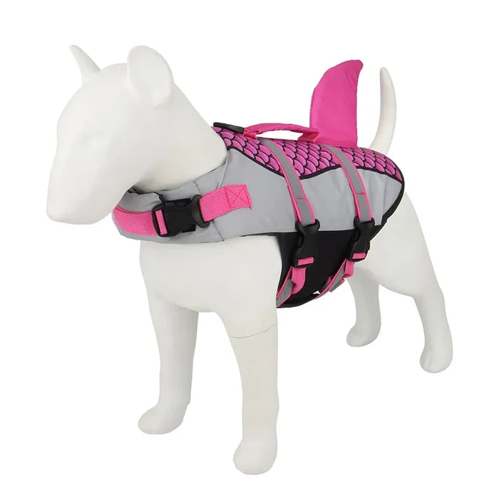 Shark Dog Life Jacket with Scales – Adjustable Dog Swim Vest with Handle & Reflective
