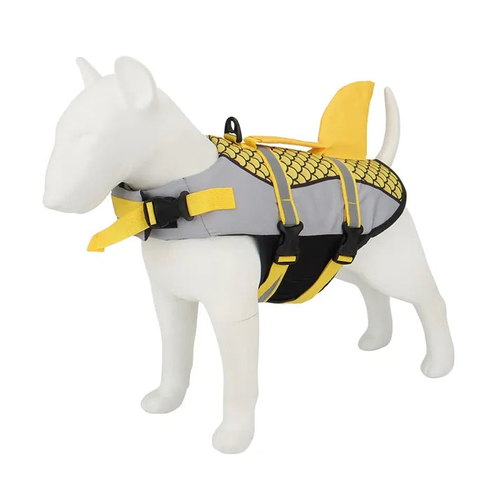 Shark Dog Life Jacket with Scales – Adjustable Dog Swim Vest with Handle & Reflective