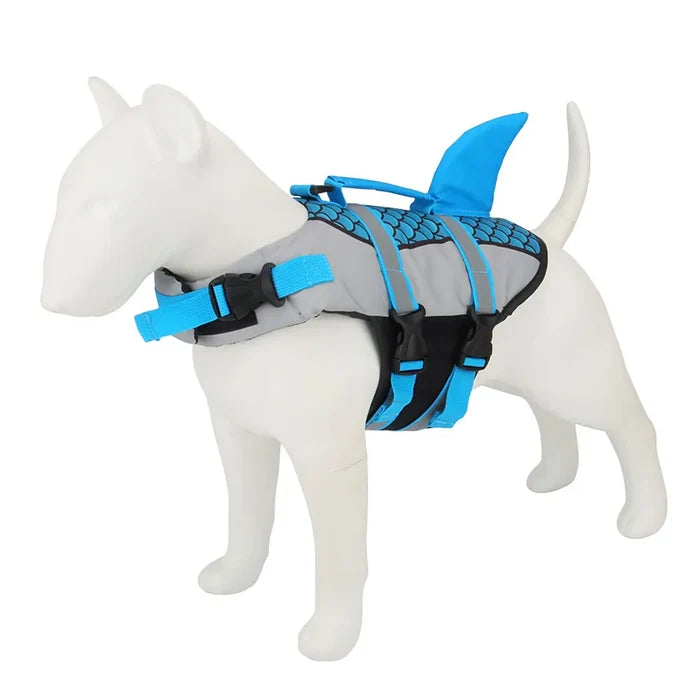 Shark Dog Life Jacket with Scales – Adjustable Dog Swim Vest with Handle & Reflective