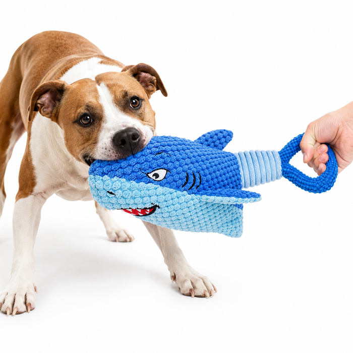 Shark Tug Toy for Dogs – Plush Squeaky Interactive Chew & Tug Toy