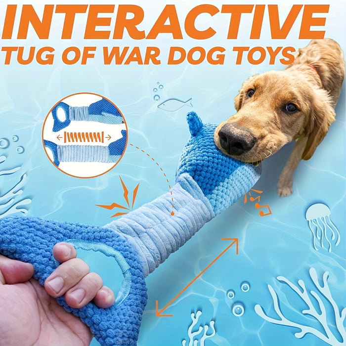 Shark Tug Toy for Dogs – Plush Squeaky Interactive Chew & Tug Toy