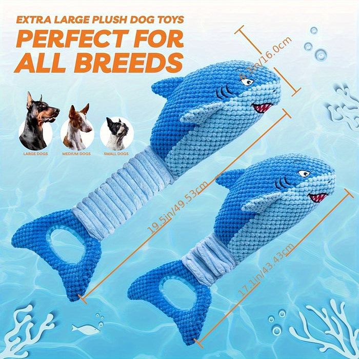 Shark Tug Toy for Dogs – Plush Squeaky Interactive Chew & Tug Toy