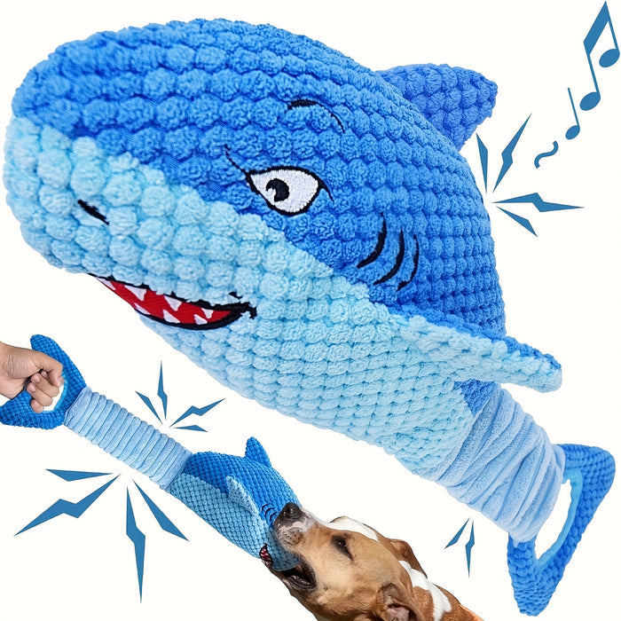 Shark Tug Toy for Dogs – Plush Squeaky Interactive Chew & Tug Toy