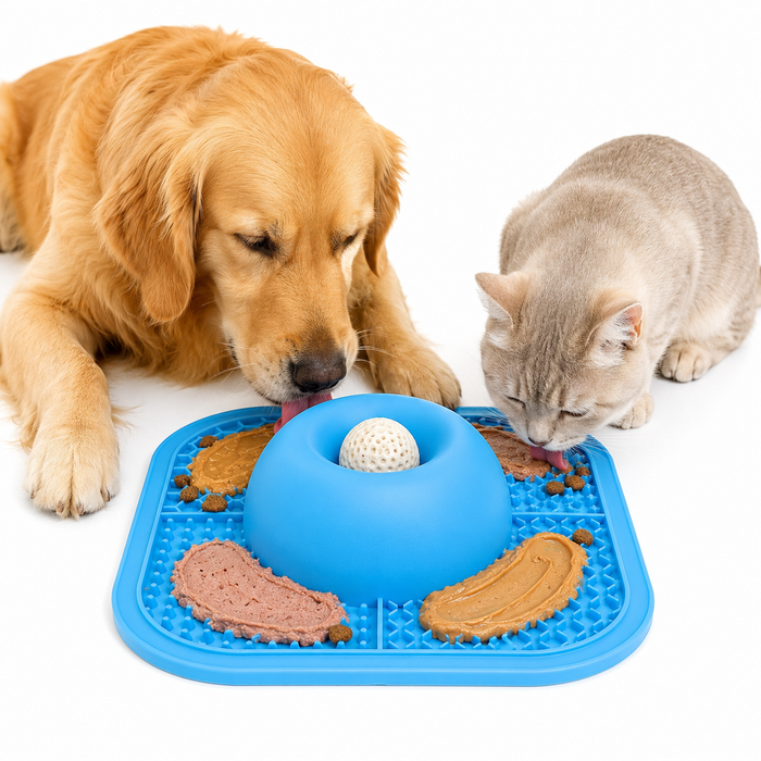 Slow Feeder Dog Bowl & Lick Mat with Rolling Ball for Dogs & Cats
