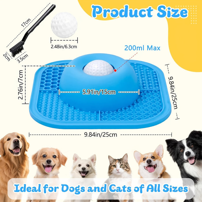 Slow Feeder Dog Bowl & Lick Mat with Rolling Ball for Dogs & Cats