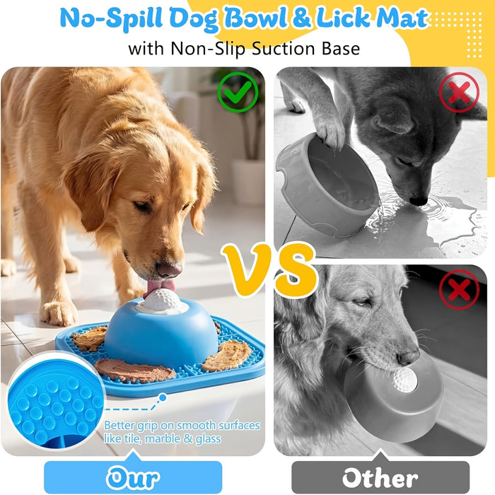 Slow Feeder Dog Bowl & Lick Mat with Rolling Ball for Dogs & Cats