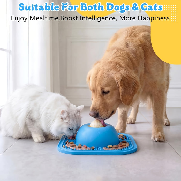 Slow Feeder Dog Bowl & Lick Mat with Rolling Ball for Dogs & Cats