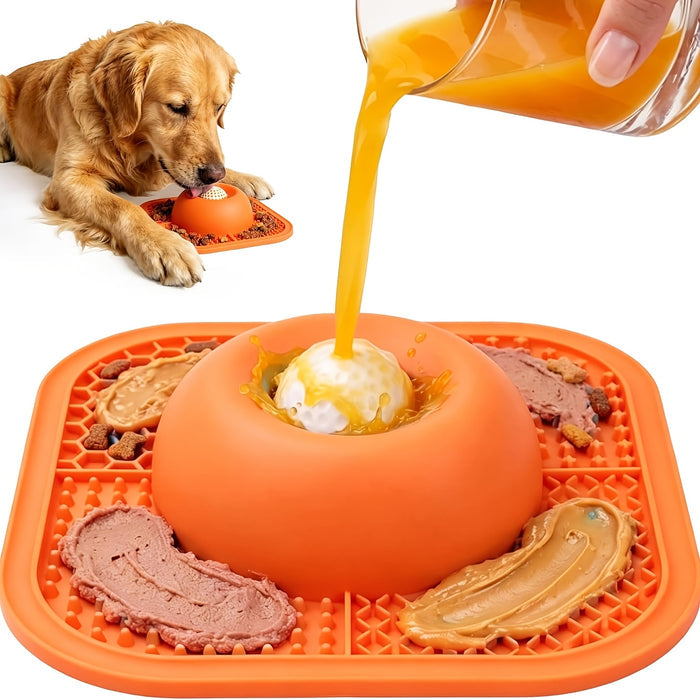 Slow Feeder Dog Bowl & Lick Mat with Rolling Ball for Dogs & Cats