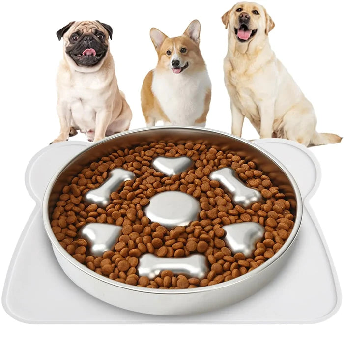 Slow Feeder Dog Bowl Stainless Steel – Non Slip Anti Choking Dog Bowl