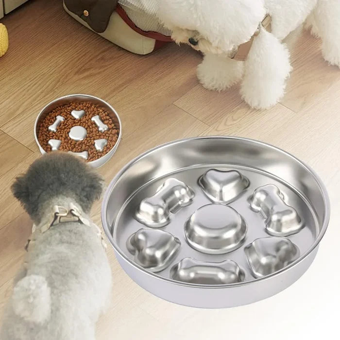 Slow Feeder Dog Bowl Stainless Steel – Non Slip Anti Choking Dog Bowl