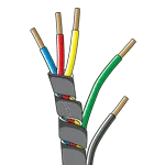 Spiral cable wrap organizing multicolored electrical wires