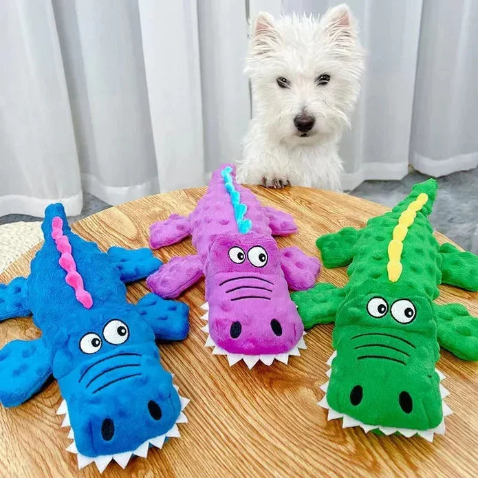 Squeaky crocodile plush for aggressive chewers