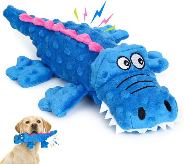Squeaky crocodile plush for aggressive chewers
