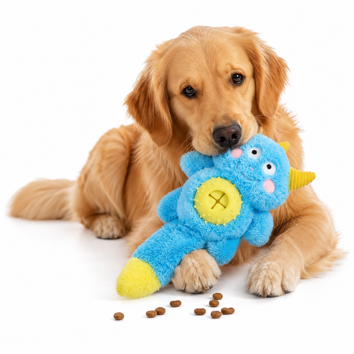 Squeaky Plush Dog Toy with Treat Dispenser for Interactive Play & Training